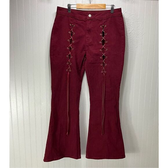 CIDER Lace Front Flare Bottom Jeans - Picture 3 of 7